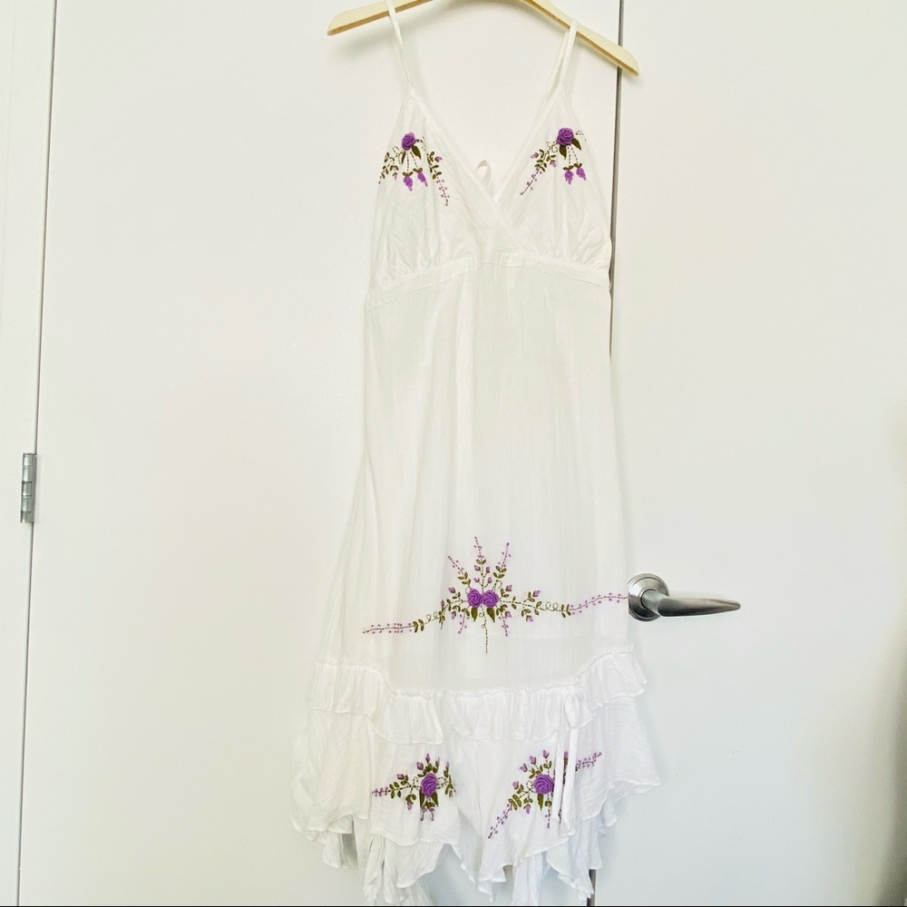 White Cotton Dress with Hand Embroidery